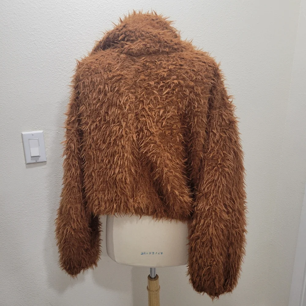 FREE PEOPLE One Zuri Parka Fuzzy Faux Fur Jacket Hooded Rust Coat - Picture 3 of 9